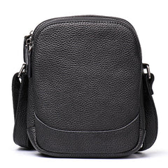 Casual Black Leather Mens Small Shoulder Bag Small Side Bag Messenger Bag For Men