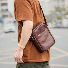 Brown Leather Mens CasualSmall Vertical Courier Bag Messenger Bags Black Postman Bag For Men