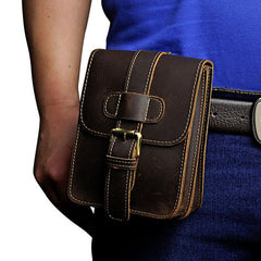 Small Leather Belt Pouch Mens Holsters Belt Cases Cell Phone Waist Pouch for Men