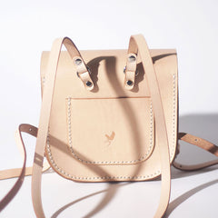 Handmade Leather Beige Mini Backpack Cute Saddle Backpack for women