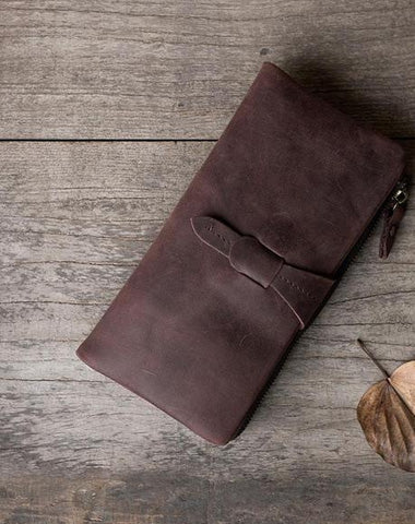 Handmade Leather Mens Clutch Wallet Cool Leather Wallet Long Phone Wallets for Men