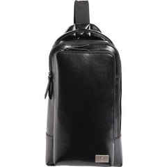 Cool Leather Men's Black Sling Bag One Shoulder Backpack Chest Bag For Men