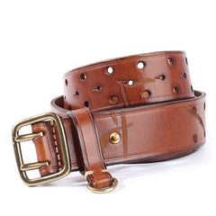 Handmade Leather Mens Casual Black Belt Double Holes Belt Brown Belt For Men