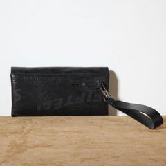 Handmade Leather Mens Clutch Cool Slim Wallet Zipper Clutch Wristlet Wallet for Men