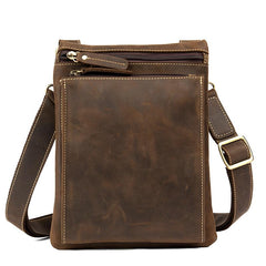 Dark Brown Cool Leather Small Vertical Side Bag Messenger Bags Courier Bag for Men