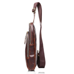Cool Mens Red Brown Leather Chest Bag Sling Bag Crossbody Sling Bag For Men