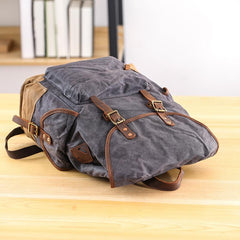Waxed Canvas Leather Mens Army Green 15‘’ Large Backpack Travel Backpack College Backpack for Men