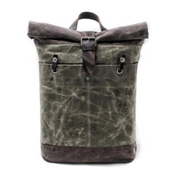 Waxed Canvas Leather Mens College Waterproof 15'' Computer Backpack Travel Backpack Hiking Bag for Men