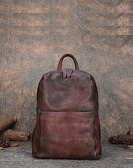 Best Minimalist Black Gray Leather Rucksack Womens - Back View