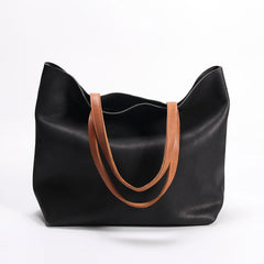 Fashion Handmade LEATHER Large Black WOMEN Tote Bag Tote Shoulder Purse FOR WOMEN