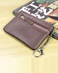 Cute Women Black Leather Mini Zip Billfold Wallet with Keychain Navy Coin Wallet Small Zip Change Wallet For Women