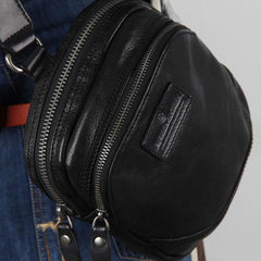 Genuine Small Black Leather Mens Cool Chest Bag Sling Bag Crossbody Pack for men