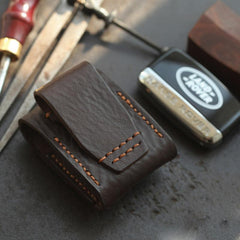 Dark Brown Handmade Leather Mens Black Car Key Holder Car Key Case with Belt Loop For Men