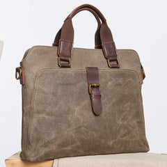 Mens Gray Canvas Briefcase Handbag Work Bag Business Bag for Men