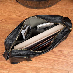 Cool Black Leather 10 inches Small Postman Bags Messenger Bag Courier Bag for Men