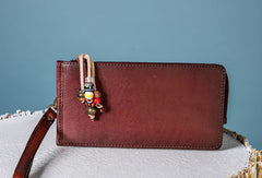 Handmade Leather Wristlet Wallet Clutch Zip Cards Wallet Long Wallet For Men Women - EverHandmade