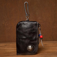 Black Leather Mens Small Car Key Wallet Brown Key Holder Coin Purse Brown Card Holder For Men