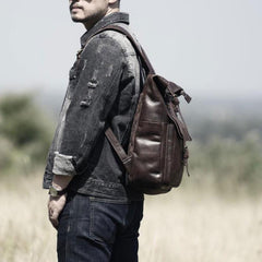 Cool Leather Mens Backpack Large Coffee Travel Backpack Hiking Backpack for men