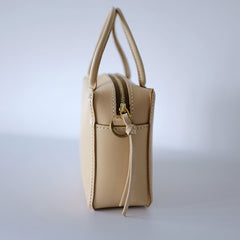 Handmade Leather Beige Womens Small Handbag Shoulder Bag Crossbody Purse for Women