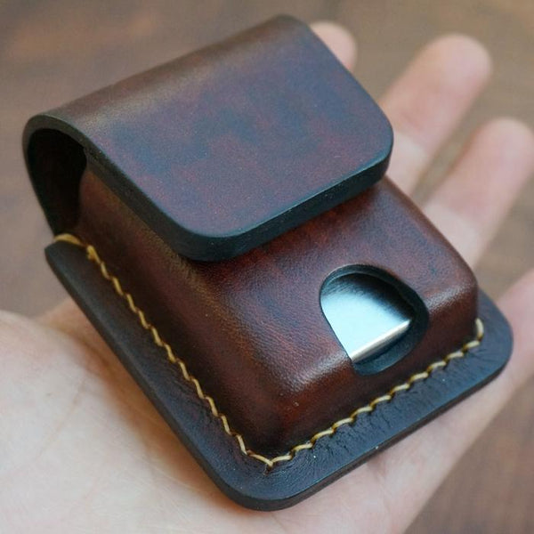 Brown Leather Classic Zippo Lighter Case Handmade - Back View
