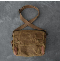 Canvas Leather Mens Womens Dark Gray Vintage Side Bag Khaki Messenger Bag Small Shoulder Bag For Men