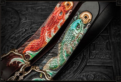 Handmade Leather Tooled Carp Mens Belt Cool Leather Men Belt for Men