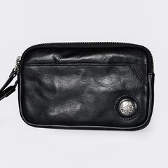Cool Black Leather Mens Long Wallets Large Zipper Clutch Wallet Coffee Wristlet Clutch Vintage Clutch Purse For Men