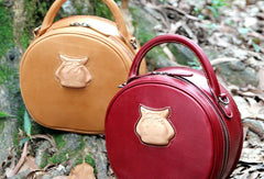 Handmade handbag round purse leather crossbody bag purse shoulder bag for women - EverHandmade