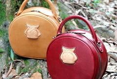 Handmade handbag round purse leather crossbody bag purse shoulder bag for women