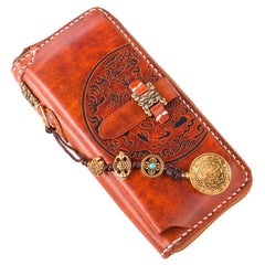 Handmade Leather Mens Chain Biker Wallet Cool Leather Wallet Long Phone Wallets for Men