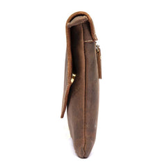 Dark Brown Vintage Leather Wristlet Bag Mens Tablet Bag Handy File Bag Clutch Bag For Men