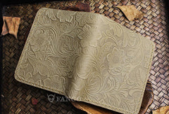 Handmade mens small leather wallet flowral leather billfold wallets for men women