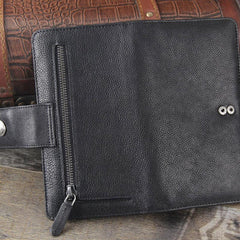 Genuine Leather Mens Cool Long Leather Wallet Cards Clutch Wristlet Wallet for Men