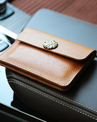 Cute Women Green Leather Mini Card Wallet Sunflower Coin Wallets Slim Change Wallets For Women