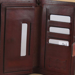 Genuine Leather Mens Cool Biker Chain Wallet Long Leather Wallet Slim Clutch Wristlet Wallet for Men