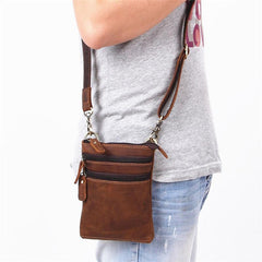Vintage Leather Men's Waist Belt Pouch Cell Phone Holster Brown Mini Side Bag For Men