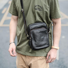 Casual Small Leather Mens Black Side Bags Small Vertical Postman Bag Messenger Bags For Men
