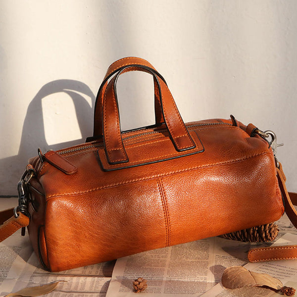 Unique Womens Leather Red Brown Box Handbag Shoulder Bag Cube Crossbody Purse Fo DDJ04091012