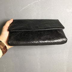 Handmade Leather Mens Clutch Cool Slim Wallet Zipper Clutch Wristlet Wallet for Men