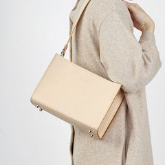 Fashion Beige Leather Women Box Tote Bag Box Handbag Shoulder Bag For Women