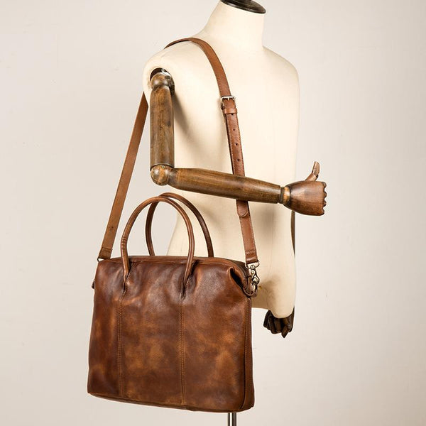 Brown Leather Mens 15 inches Briefcase Laptop - Back View