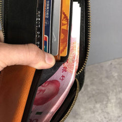 Genuine Leather Mens Cool Slim Zipper billfold wallet  Men Bifold Small Wallets for Men