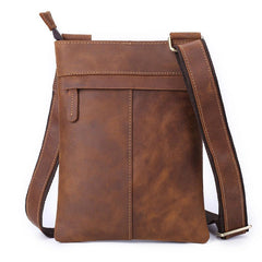 Vintage Brown Leather Men's Small Vertical Side Bag Small Messenger Bag For Men