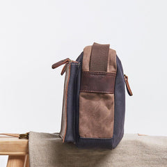 Mens Leather Canvas Gray Cool Messenger Bag Side Bag Shoulder Bag for Men
