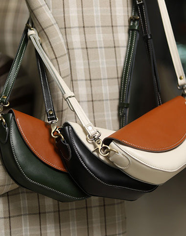 Contrast Color LEATHER Saddle Side Bag WOMEN Contrast SHOULDER BAG Small Crossbody Purse FOR WOMEN