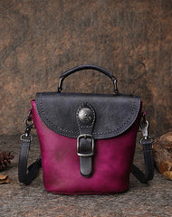 Vintage Leather Womens Bucket Brown Shoulder Bag - Open View