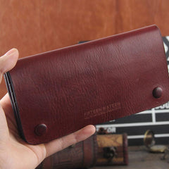 Handmade Genuine Leather Mens Cool Long Leather Wallet Bifold Clutch Wallet for Men