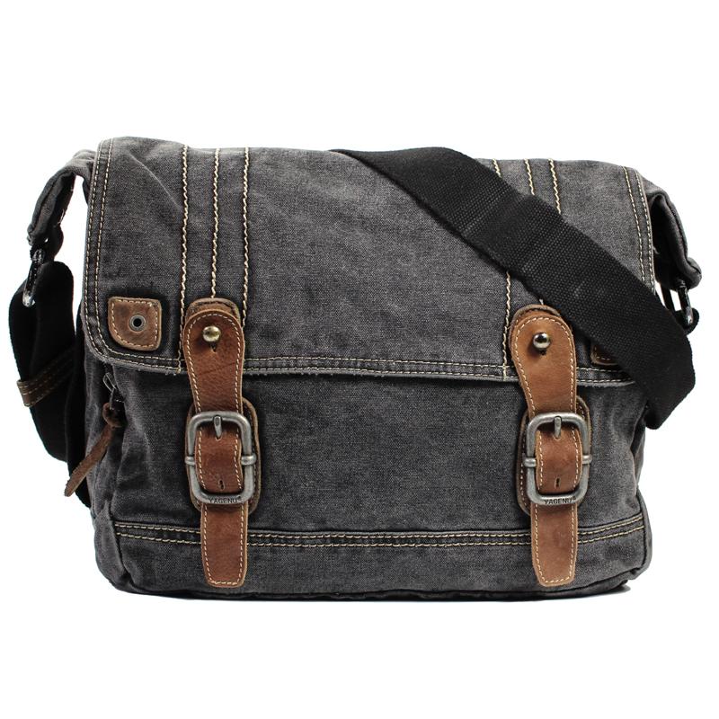 Cool Canvas Black Mens 13 inches Messenger Bag Side Bag Green Postman Bag Courier Bag For Men