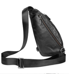 Black Cool Leather Mens Sling Bag Chest Bag Black Sling Pack One Shoulder Backpack for Men