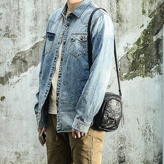 CASUAL BLACK LEATHER MEN'S MIni Vertical Side Bags MESSENGER BAG BLACK Belt Bag Blet Pouch FOR MEN